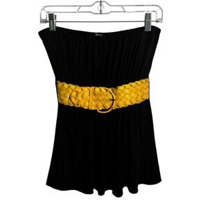 Sky Tube Top Women M Black Yellow Braided Belt Y2K Going Out Bratz Preppy